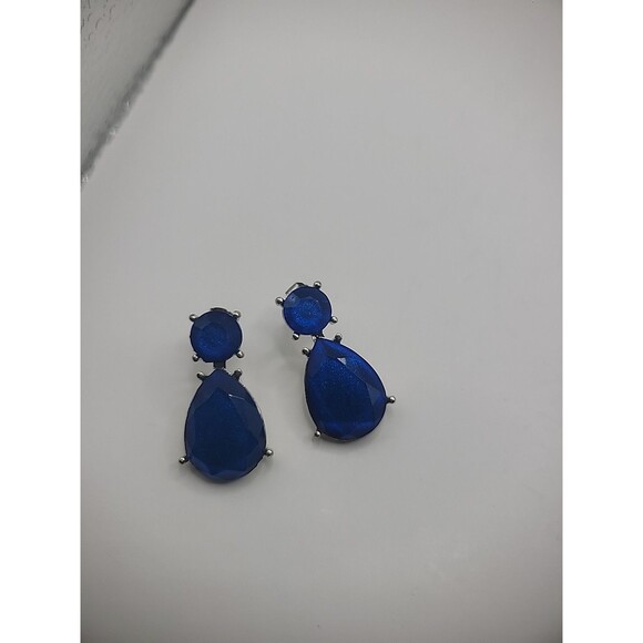 Vintage Earrings Pierced Post Stud Blue Drop Faceted Jewelry Costume - Picture 13 of 16